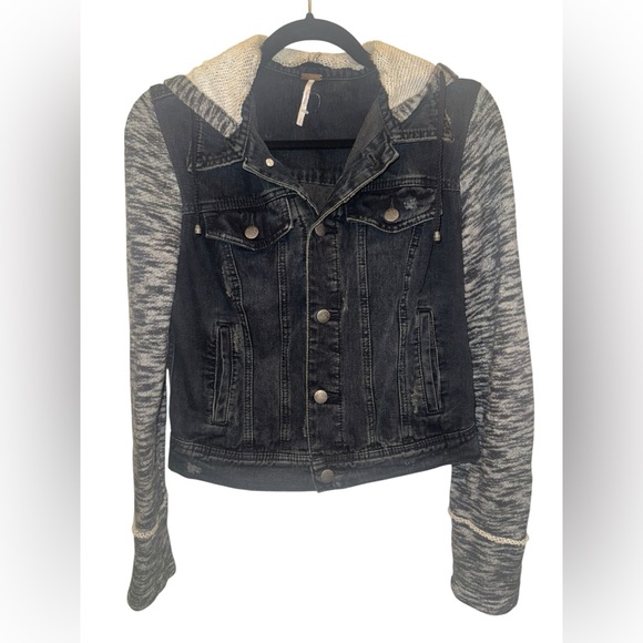 FP Movement by Free People Black Denim Jacket with Gray Sleeves - Picture 1 of 3